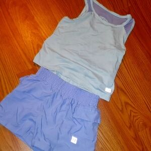 Purple and Gray Blue Tank Top and Shorts Set, Qwick-Dry Materials